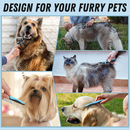 Pet Grooming Combo – Blue Deshedding Brush & Metal Comb for Long & Medium Hair