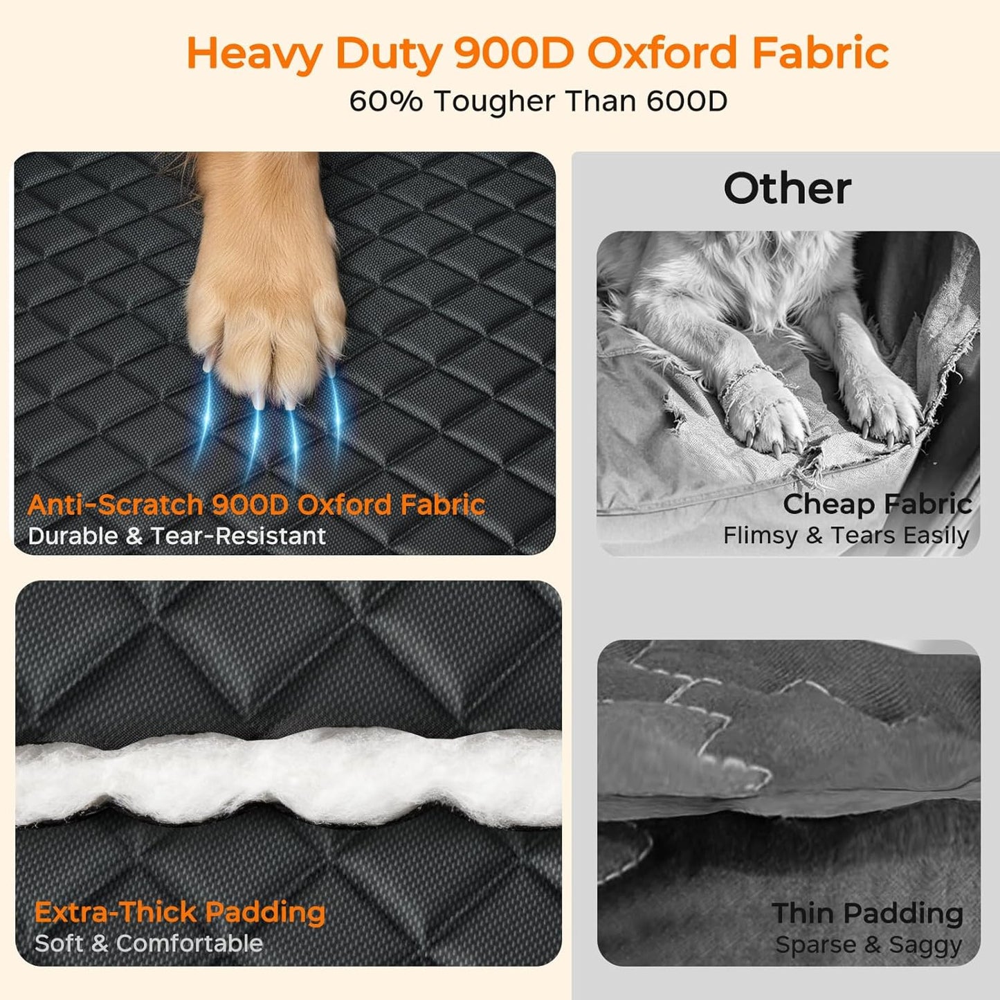 Dog Car Seat Cover for Pets - Textured Black (Size: Standard - 54" Length)