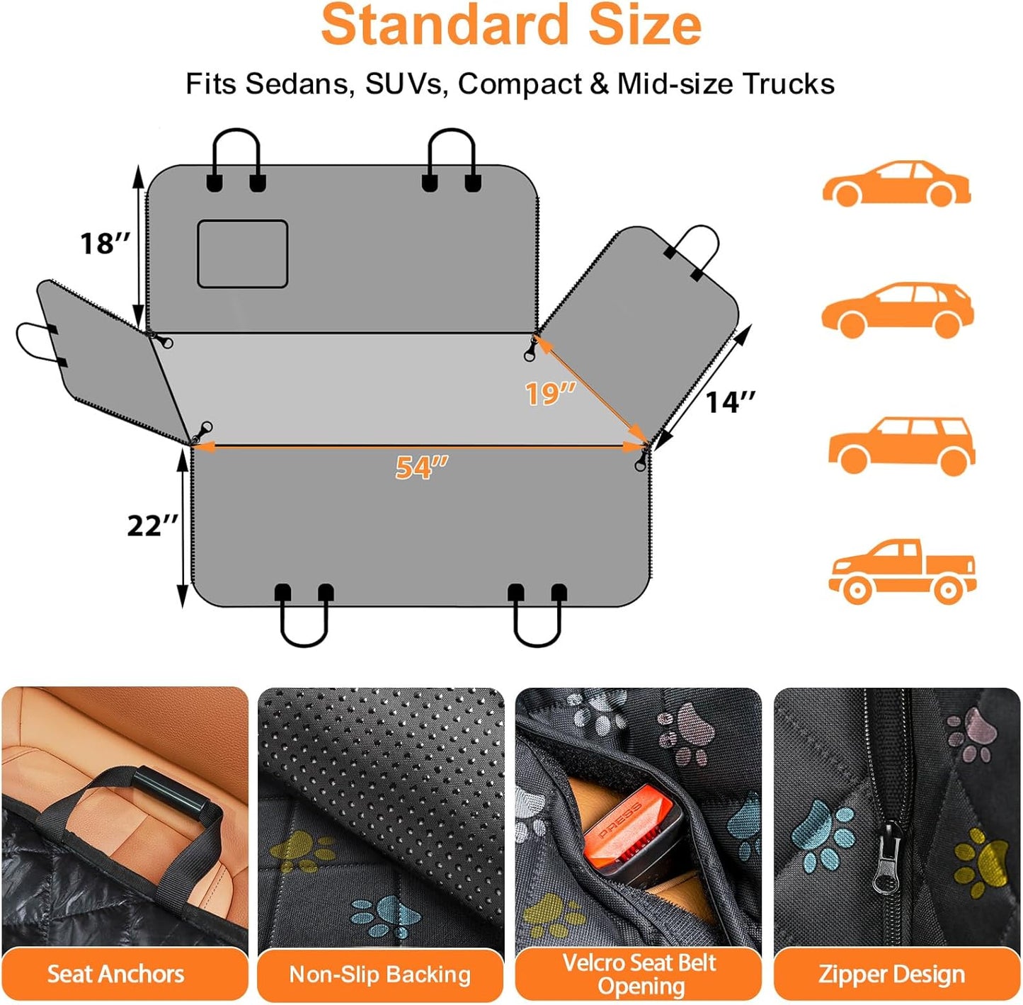 Dog Car Seat Cover for Pets -Colorful (Size: Standard - 54" Length)