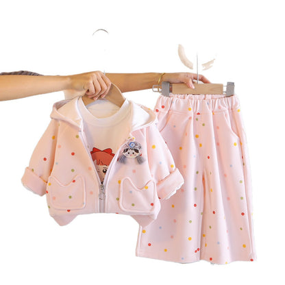 Hooded long sleeved three piece set for baby girls' clothing