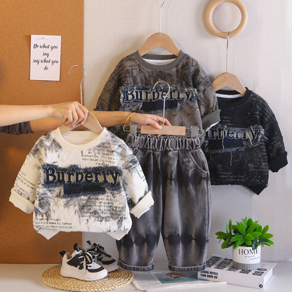 Casual letter hoodie long sleeved two-piece set
