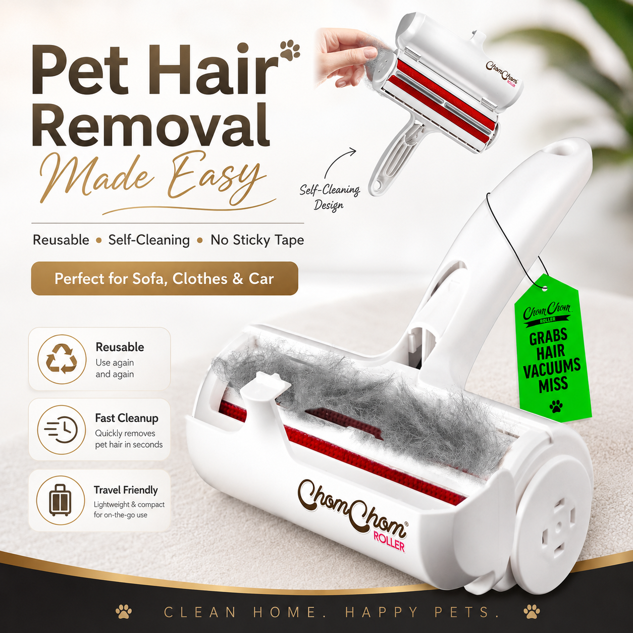 ChomChom Roller Pet Hair Remover – White