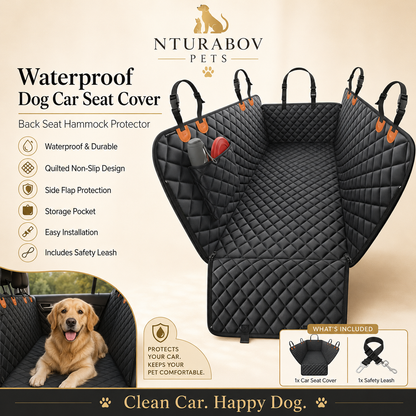 Dog Car Seat Cover for Pets - Black with Orange (Size: Standard - 54" Length)