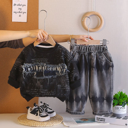 Casual letter hoodie long sleeved two-piece set