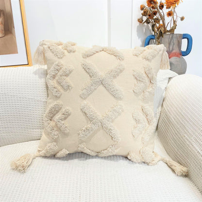 Boho Cotton Cushion Cover with Tassels | Tufted Design - 45x45cm Home Decoration