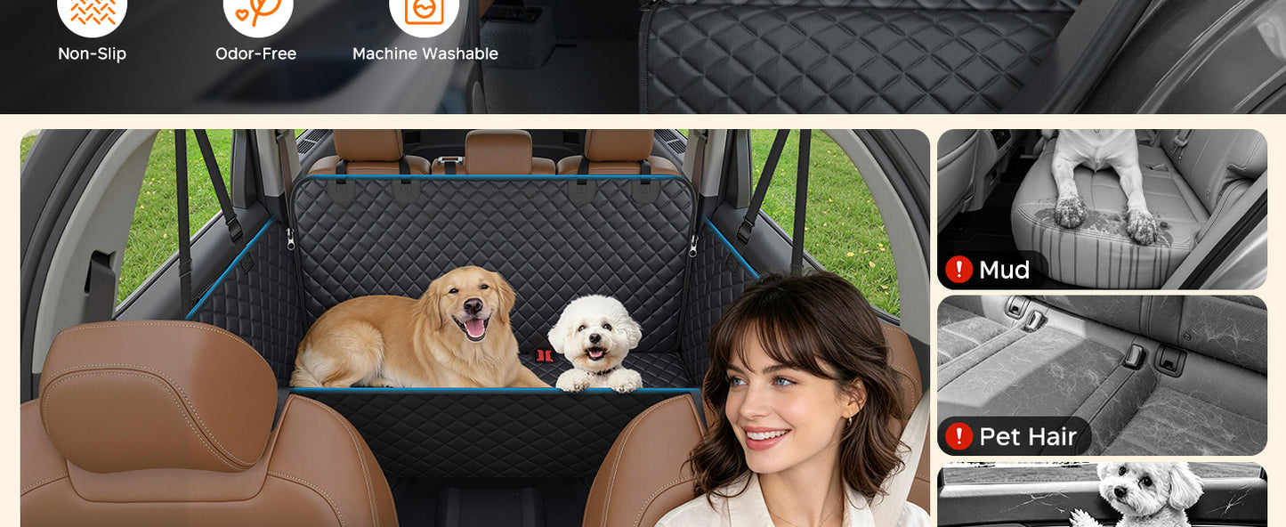 Dog Car Seat Cover for Pets -All Black (Size: Standard - 54" Length)