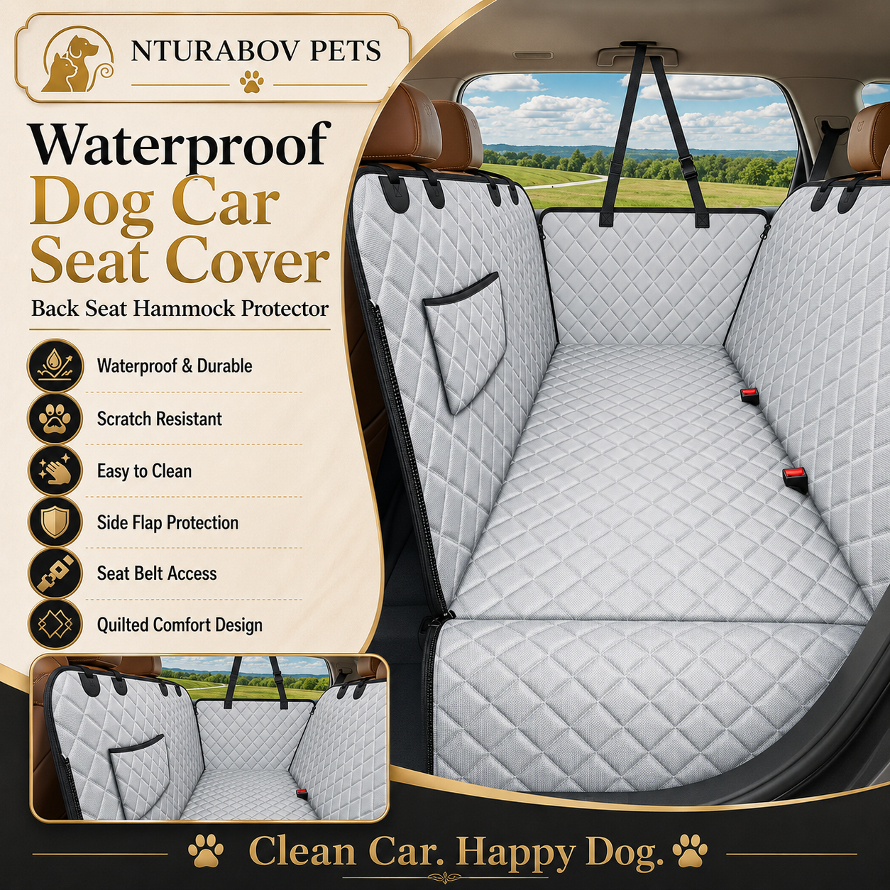 Dog Car Seat Cover for Pets - Light Gray (Size: Standard - 54" Length)