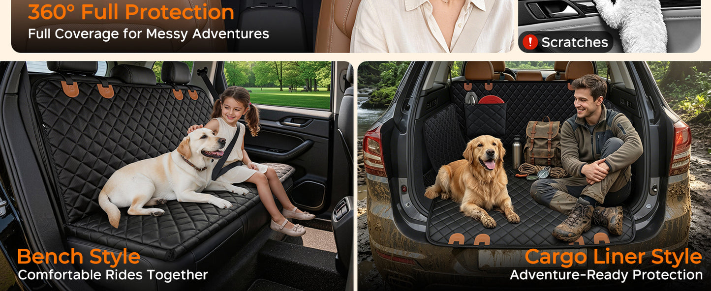 Dog Car Seat Cover for Pets - Black with Orange (Size: Standard - 54" Length)