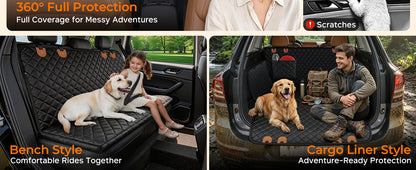 Dog Car Seat Cover for Pets - Black with Orange (Size: Standard - 54" Length)