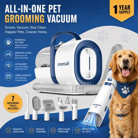 Pet Grooming Vacuum with Clipper & Nail Grinder – Blue