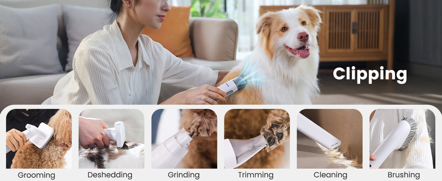 Pet Grooming Vacuum with Clipper & Nail Grinder – Blue
